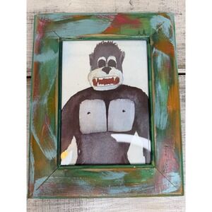 Framed 1960's Ape Print 8x10 Jungle Animal Original Drawing Monkey